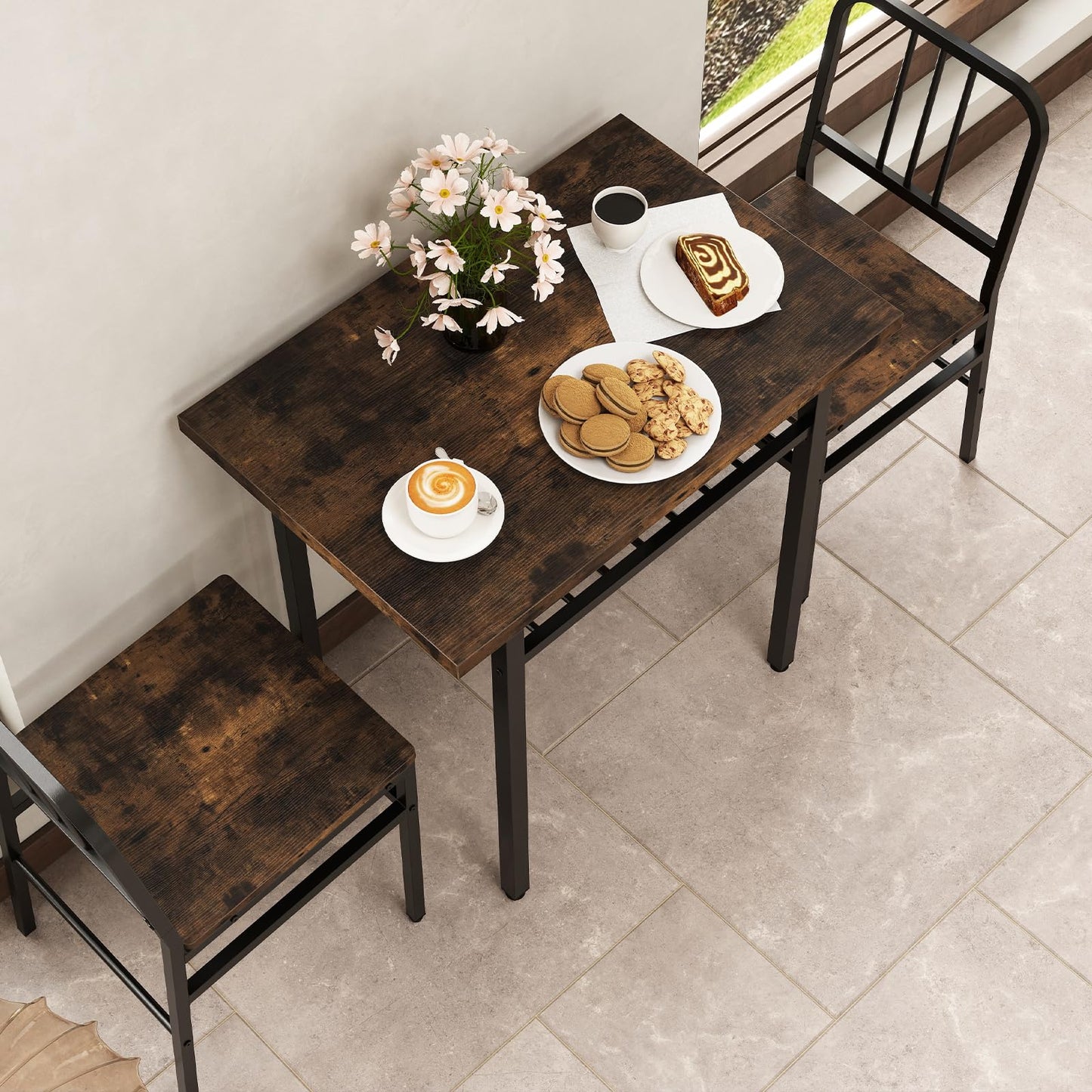 3-Piece Dining Table Set with Storage Rack and Metal Legs