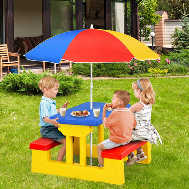 Kids Picnic Table with Removable Umbrella for Girls Boys
