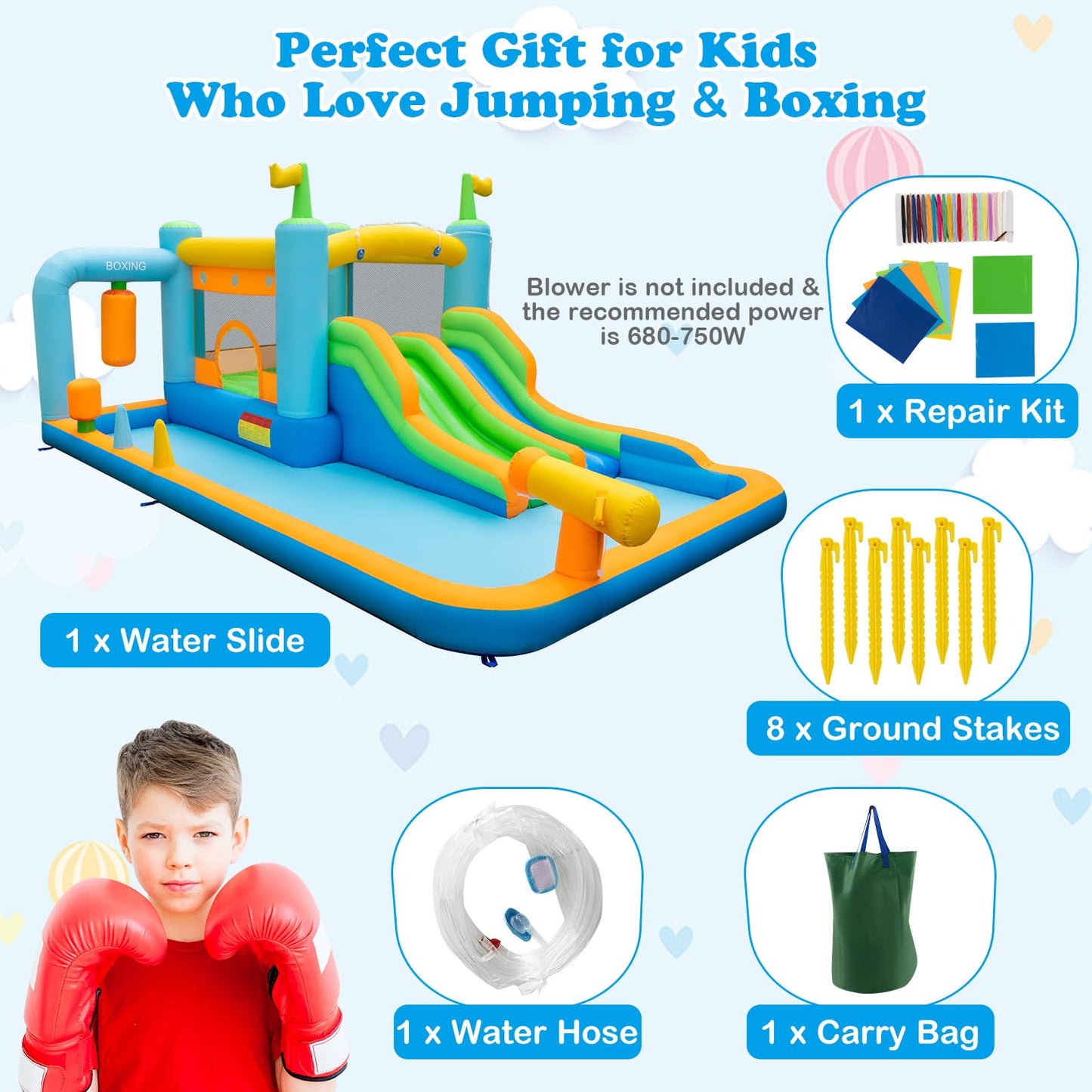 7 in 1 Inflatable Water Park with 2 Slides for 3-10 Years Old