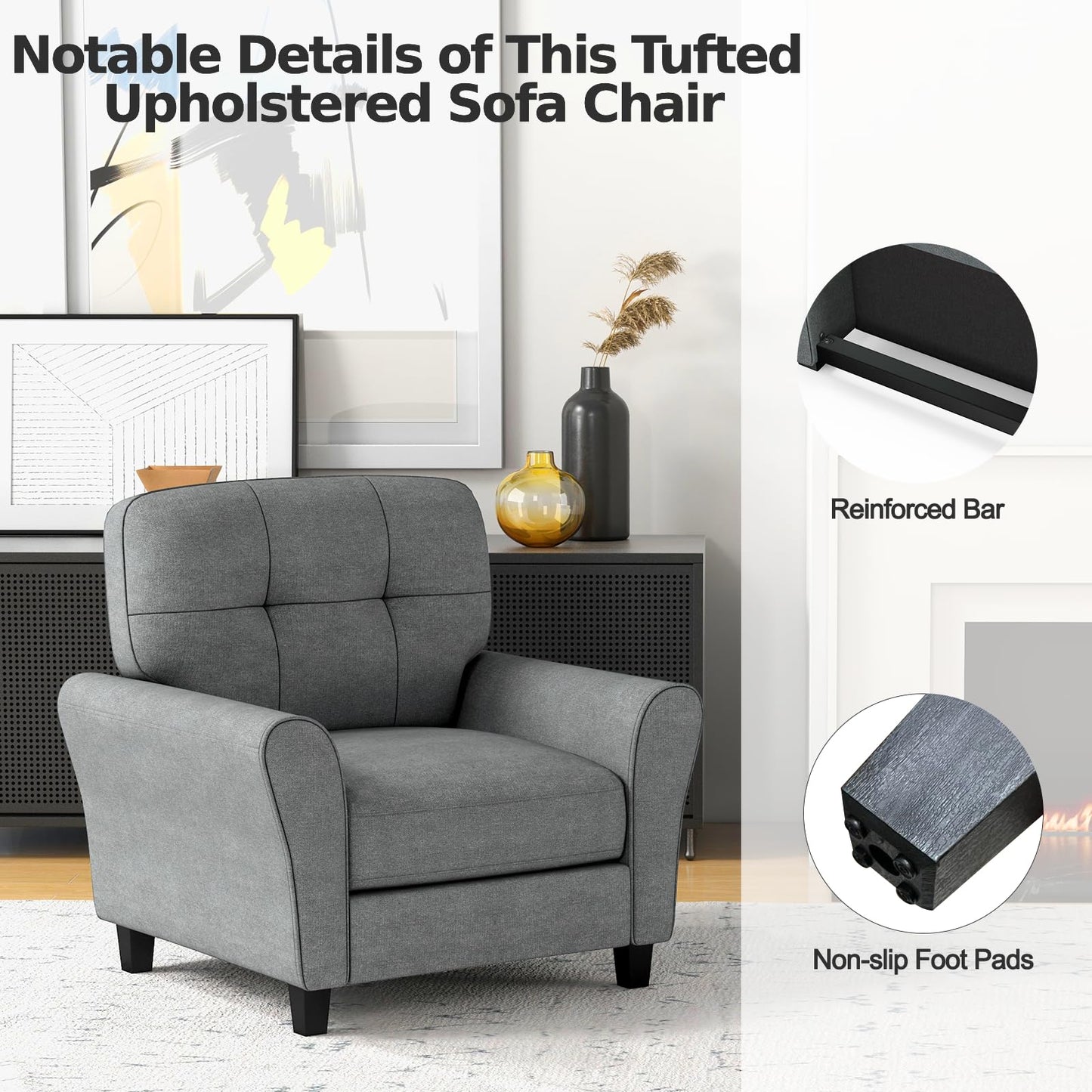 Tufted Upholstered Accent Chair with Non-slip Foot Pads