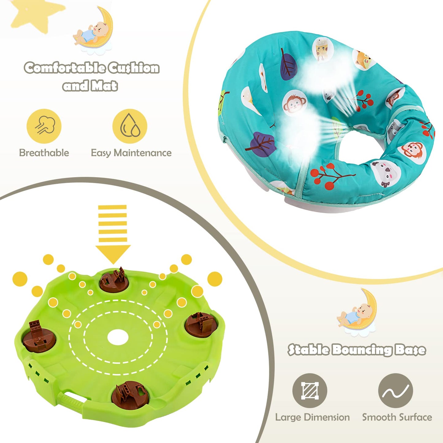 3 in 1 Toddler Bouncer Floor Mat Play Table with 3 Adjustable Height