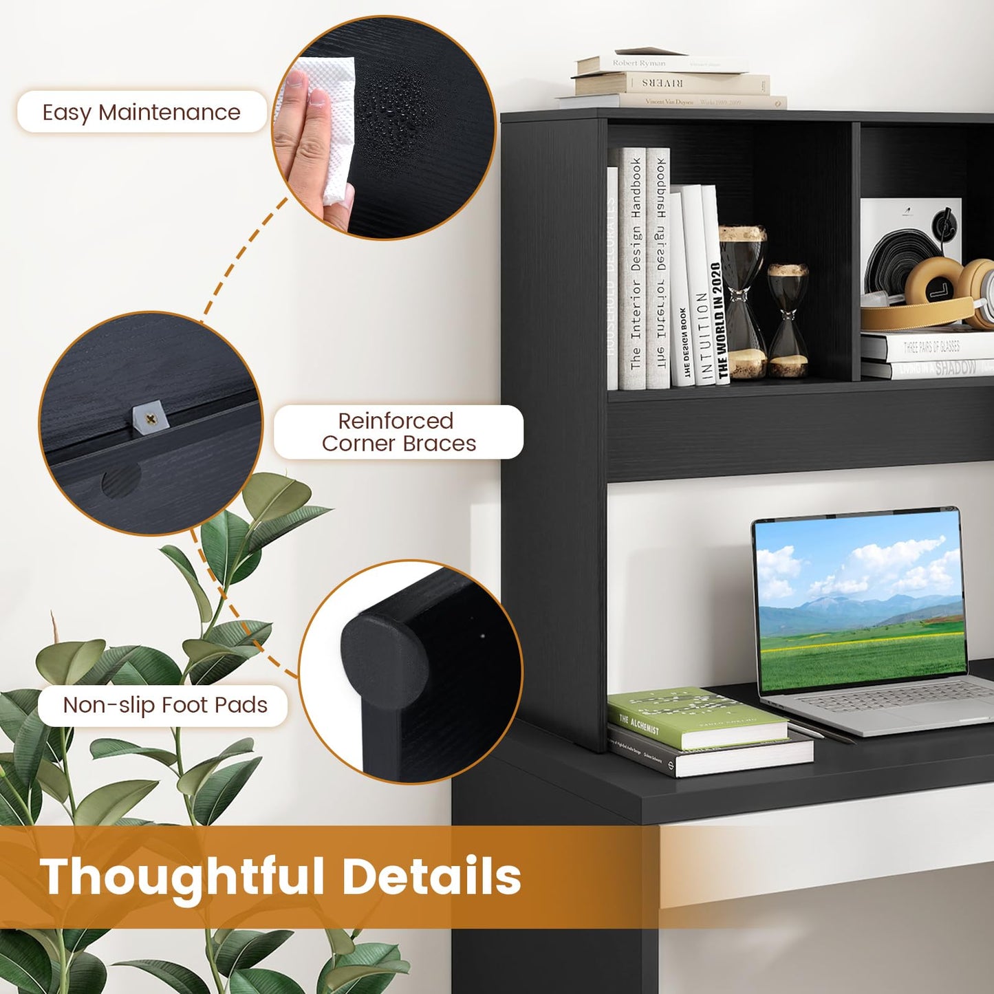 Desktop Bookshelf, Wooden Countertop Storage Hutch Bookcase