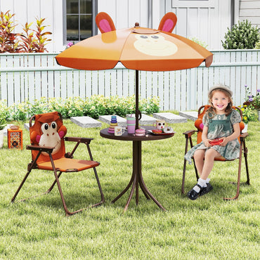 Kids Picnic Table and Chair Set with 2 Folding Chairs and Height Adjustable Umbrella