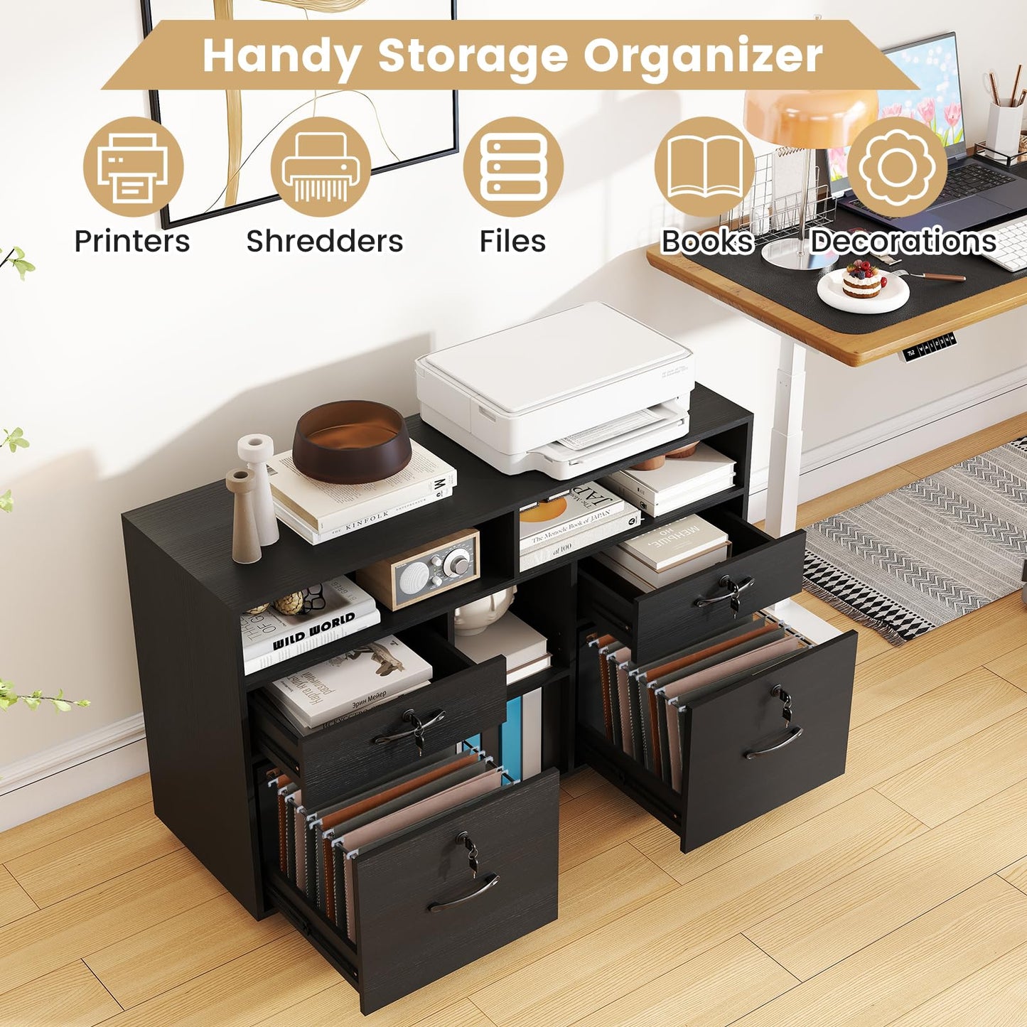 4 Drawers Mobile File Cabinet Storage Organiser Chest with Lock