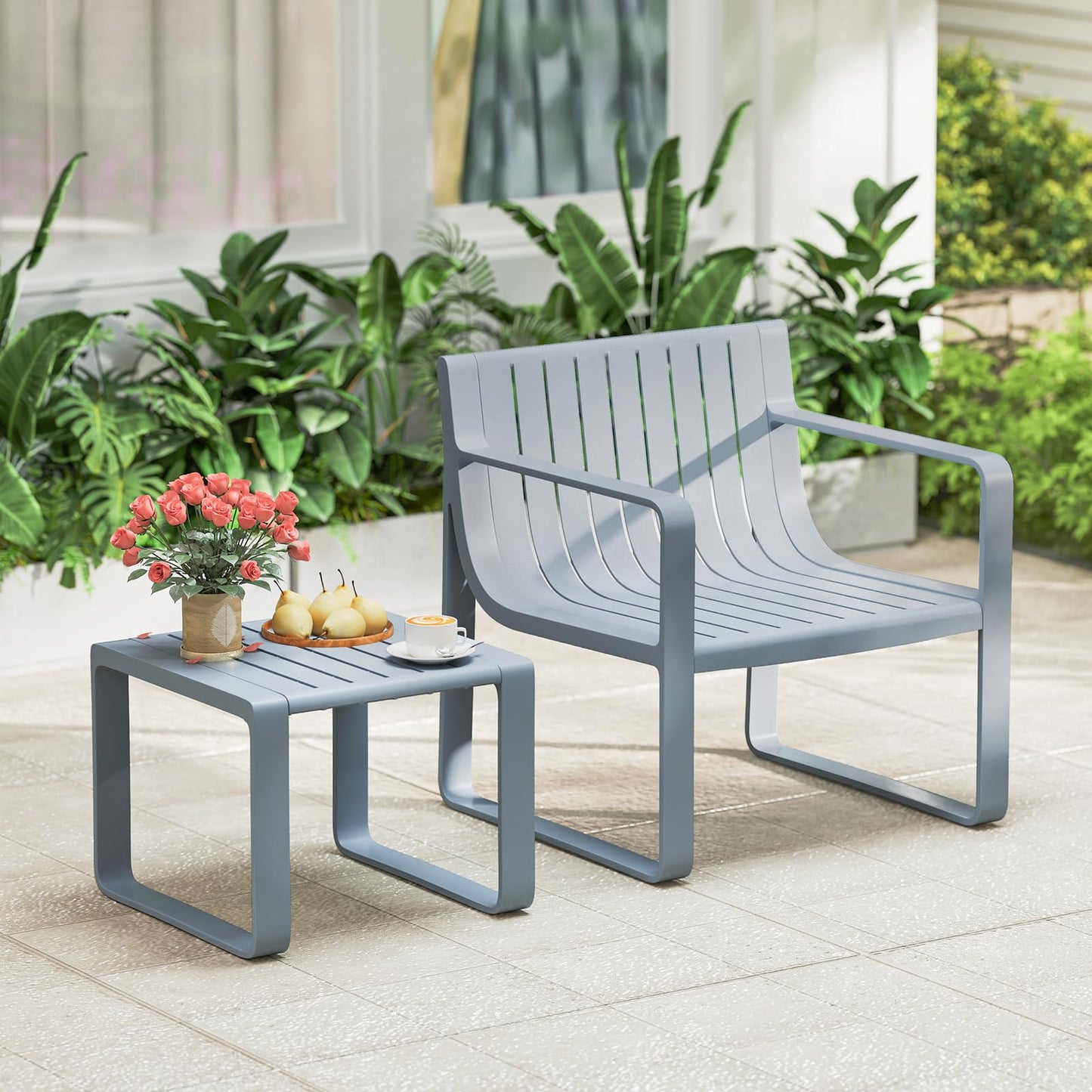 Weatherproof PP Garden Chair with Square Coffee Table
