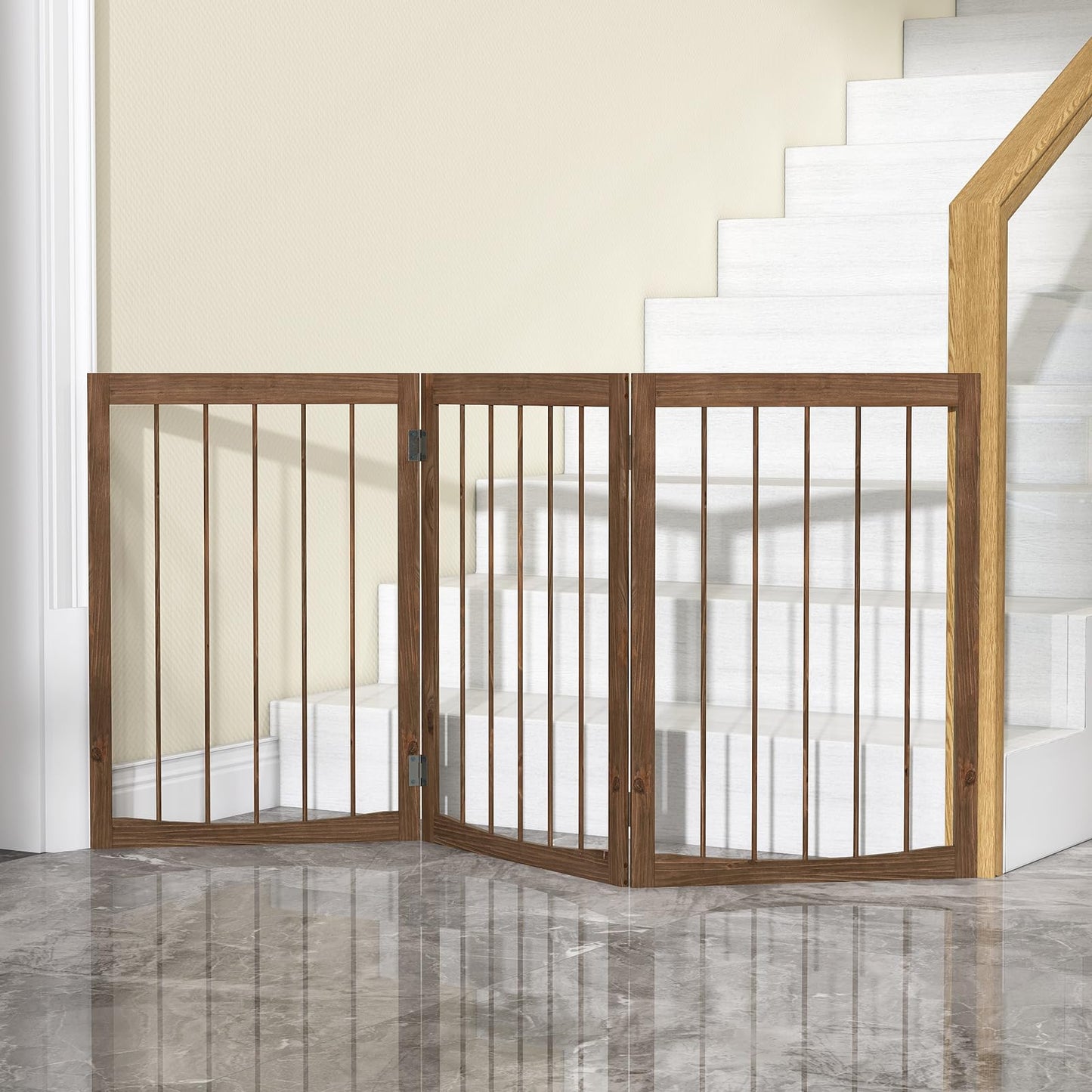 76 CM Tall Pet Gate Wooden Dog Fence 3-Panel Room Divider Barrier