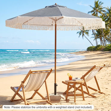 210cm/7ft Garden Parasols with Fringe, Sun Protection Sunshade Shelter
