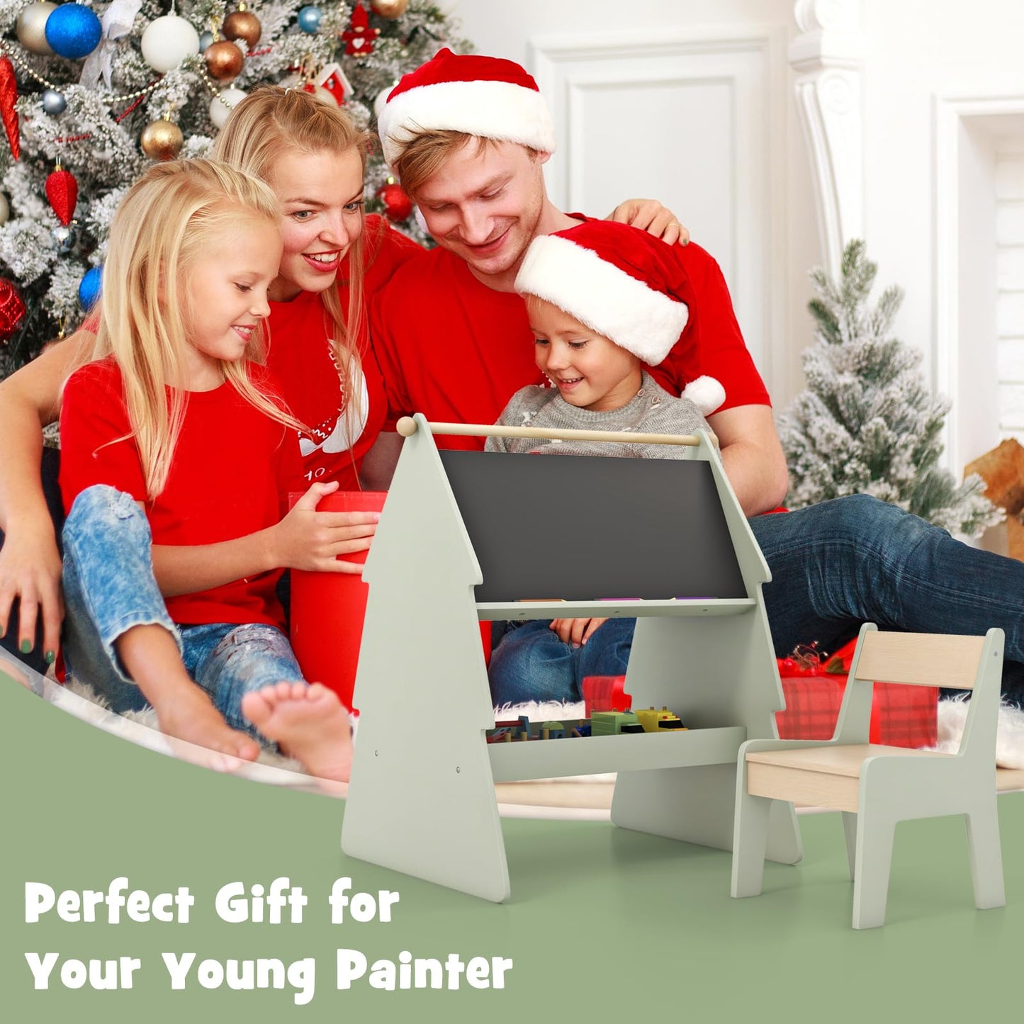 2 in 1 Double sided Kids Art Easel with Stool and Paper Roll Holder