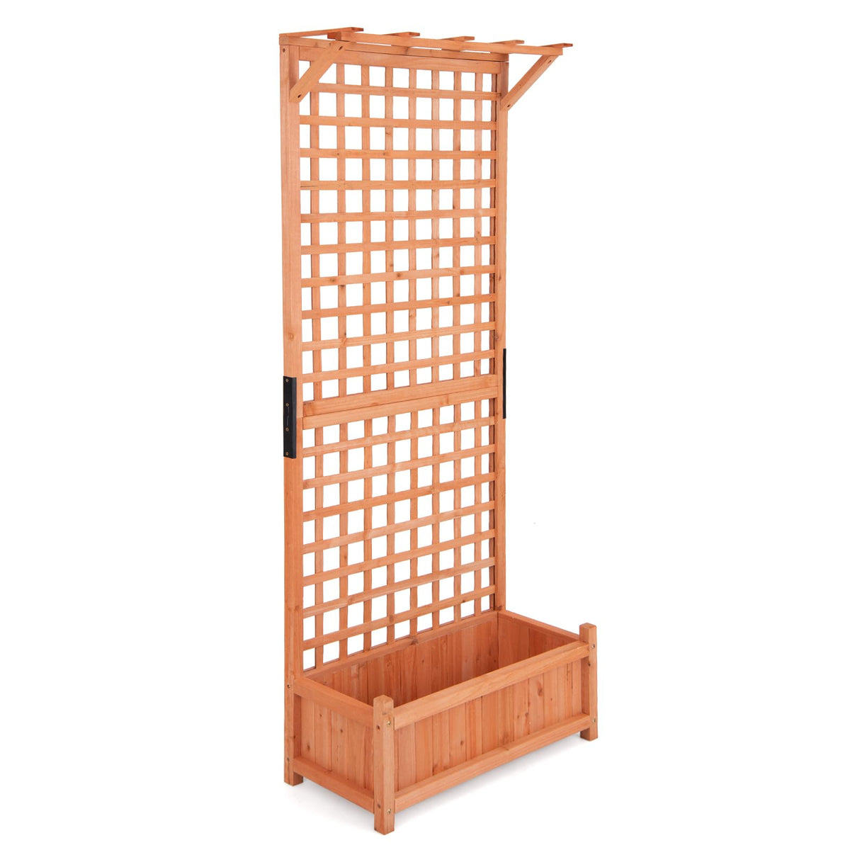 GiantexUK Garden Planter with Trellis, Wooden Raised Bed Climbing Support with Drainage Holes (with Hanging Roof, Orange, 75x33x183cm)
