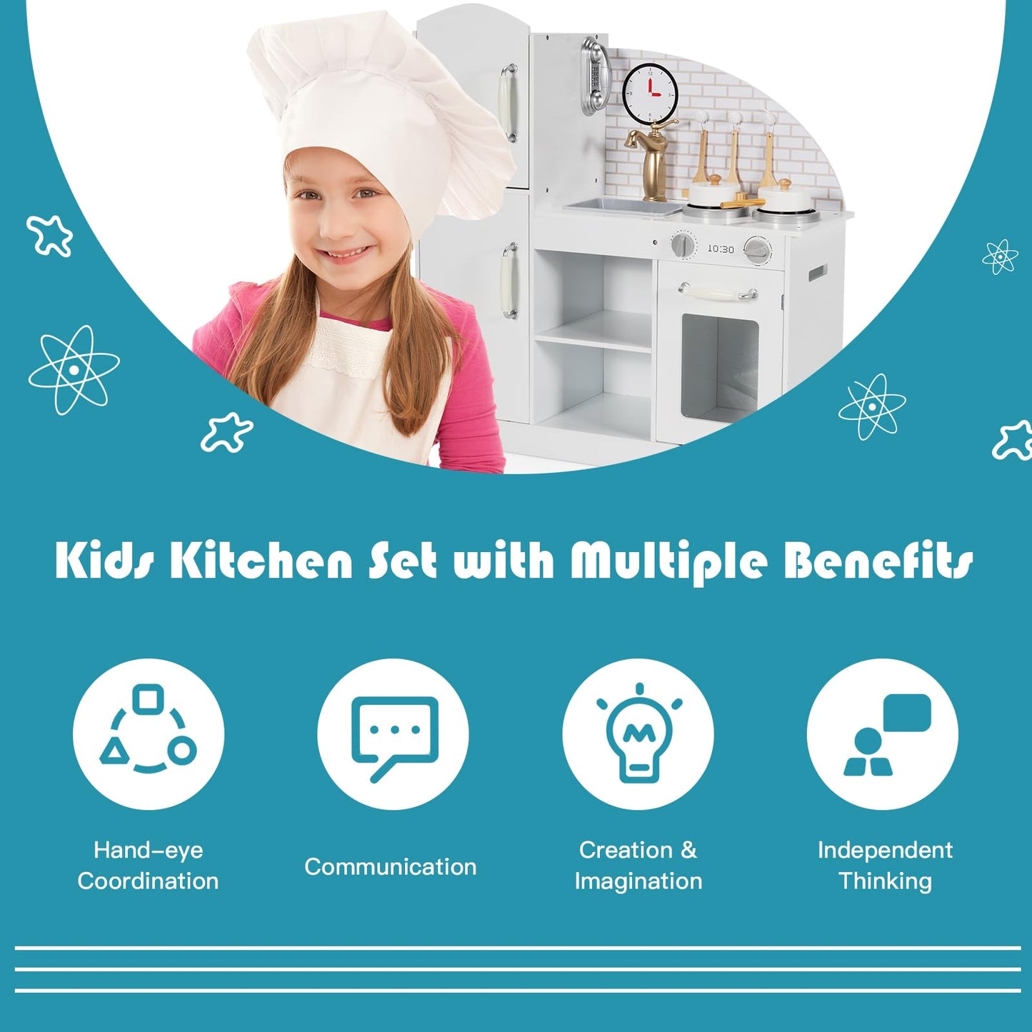 Wooden Pretend Role Play Kitchen Chef Cooking Playset for Boys Girls