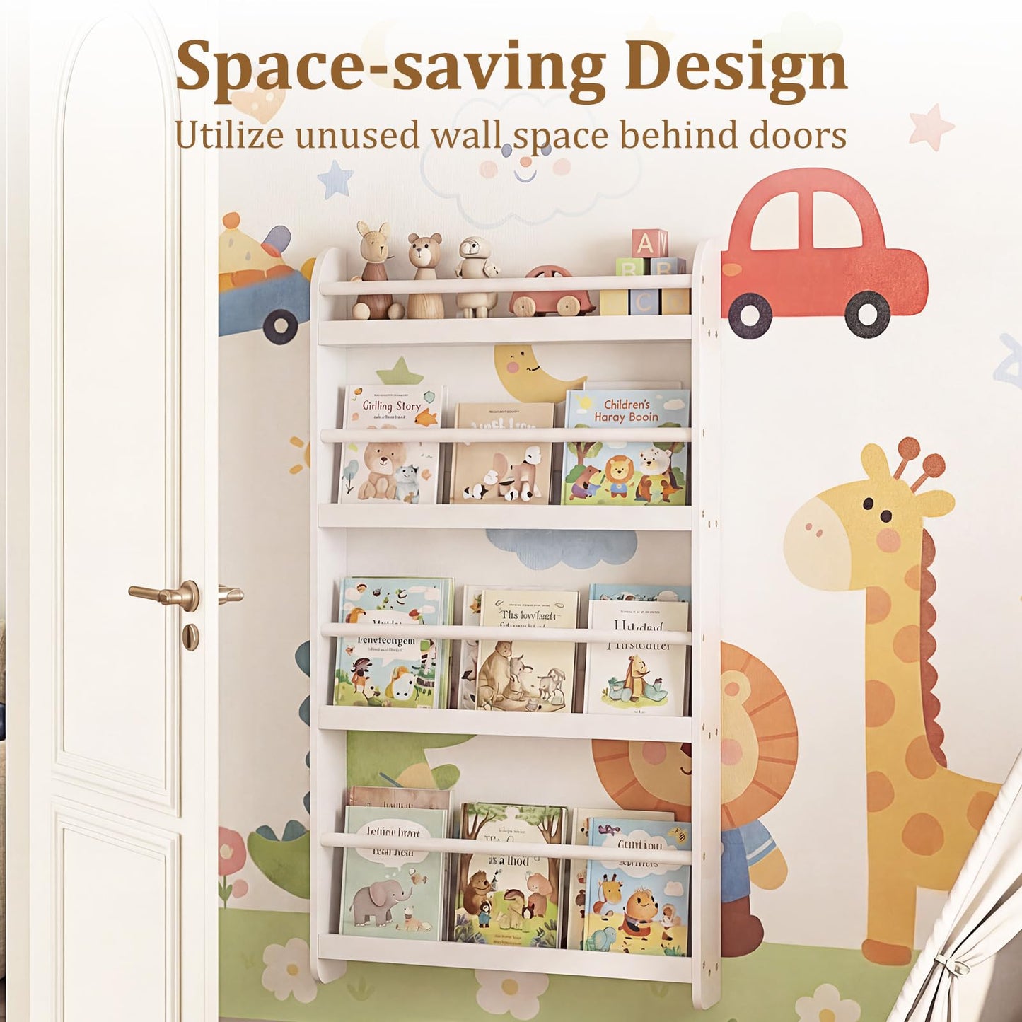 Kids Bookshelf Wall Mounted, 4-Tier Children's Bookcase Book Shelf