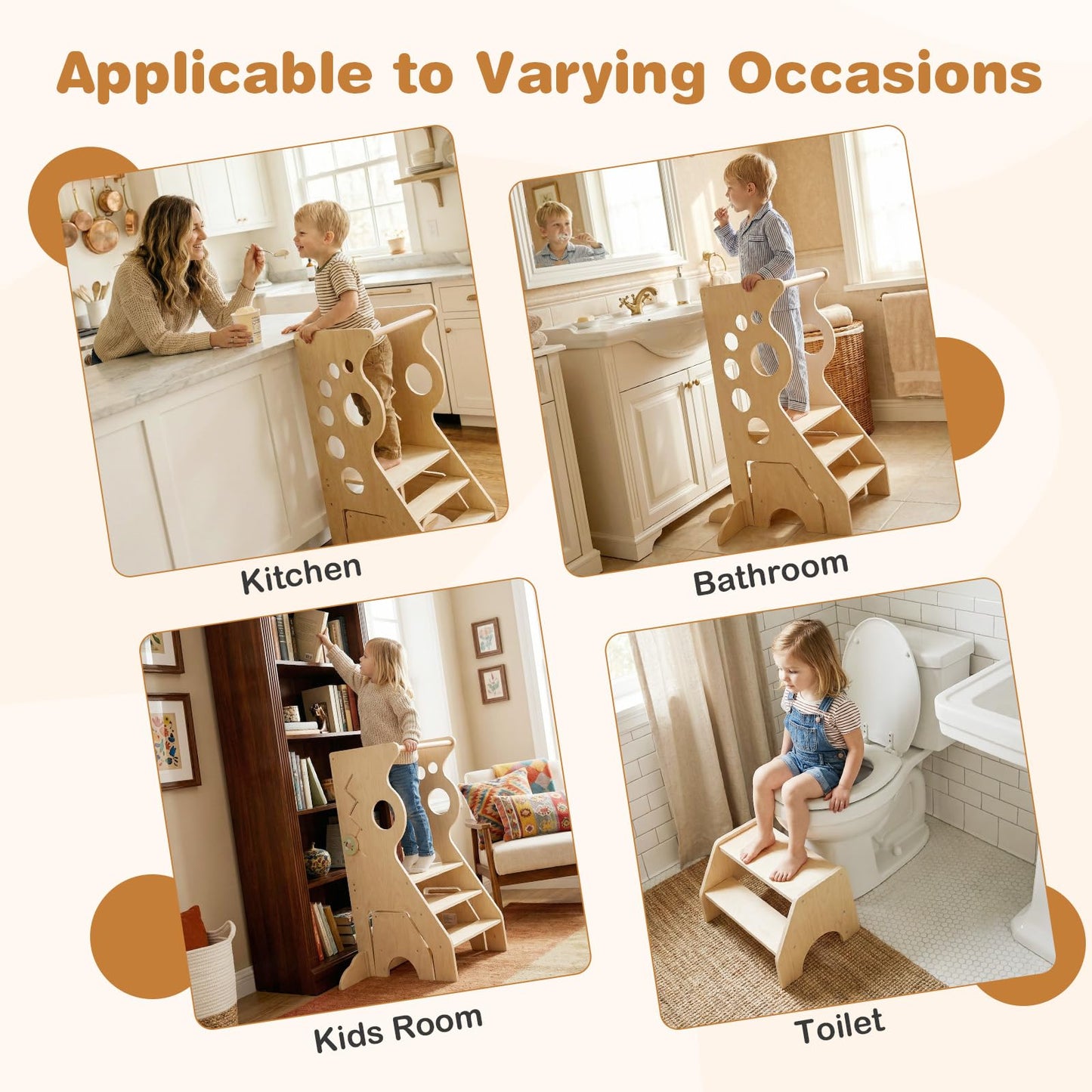 2 in 1 Wooden Standing Tower with Removable Safety Bars