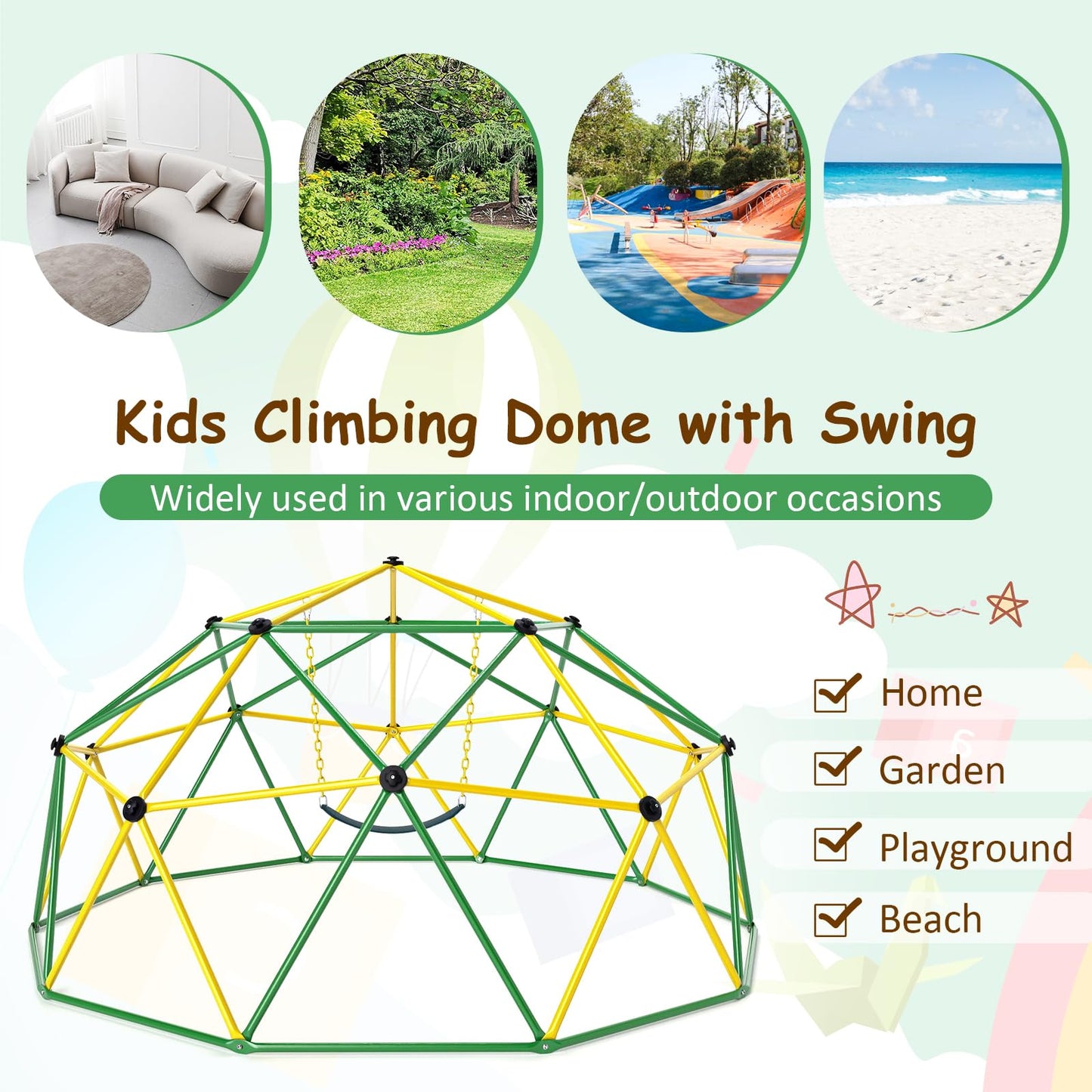 10FT Toddler Climbing Frame Monkey Bar Jungle Gym with Swing