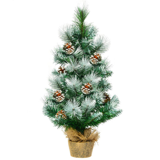 2 Feet Snow Flocked Pine Artificial Christmas Tree with Pine Cones