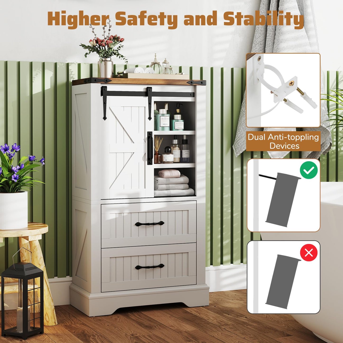 Farmhouse Bathroom Floor Cabinet with Sliding Barn Door