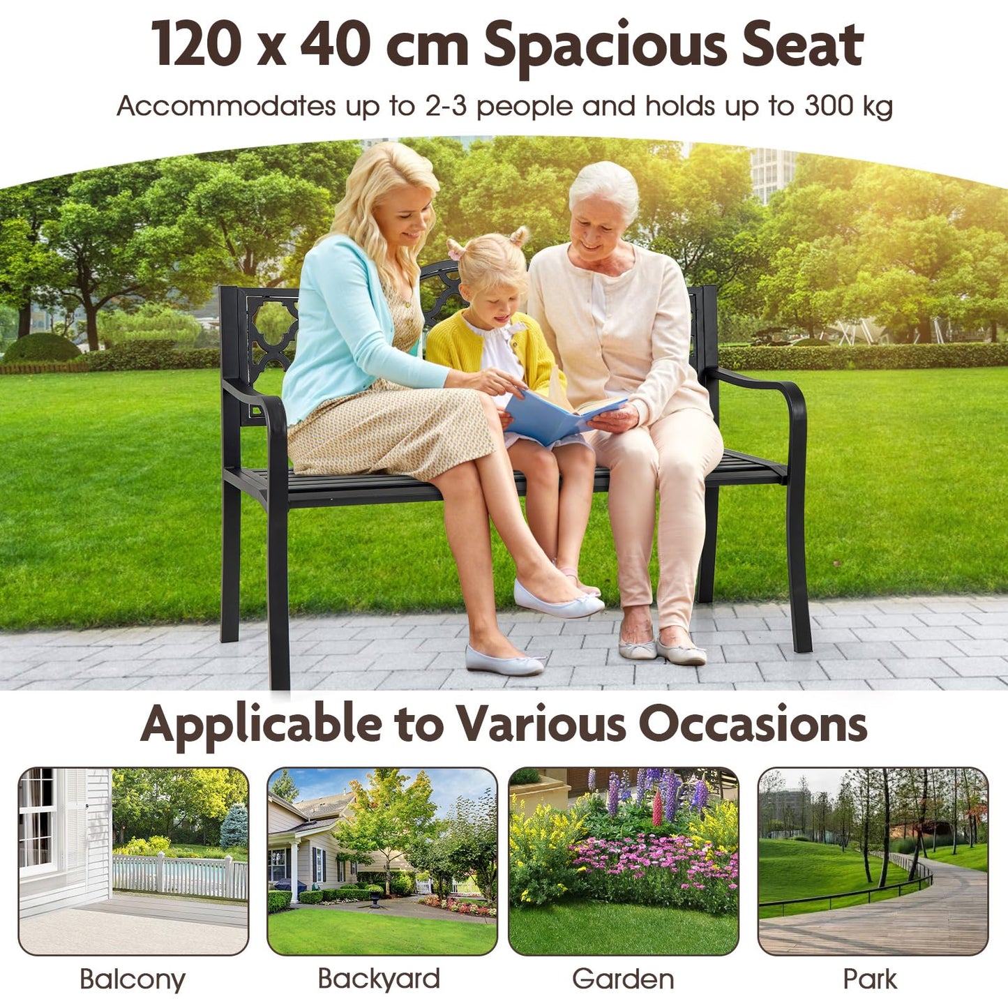 Metal Frame Loveseat Park Bench for Balcony