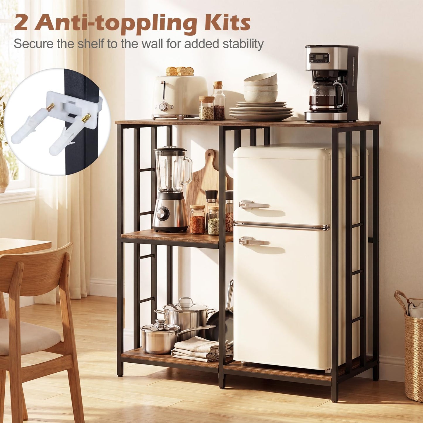 Kitchen Baker's Rack Mini Fridge Stand Table with 4 Shelves