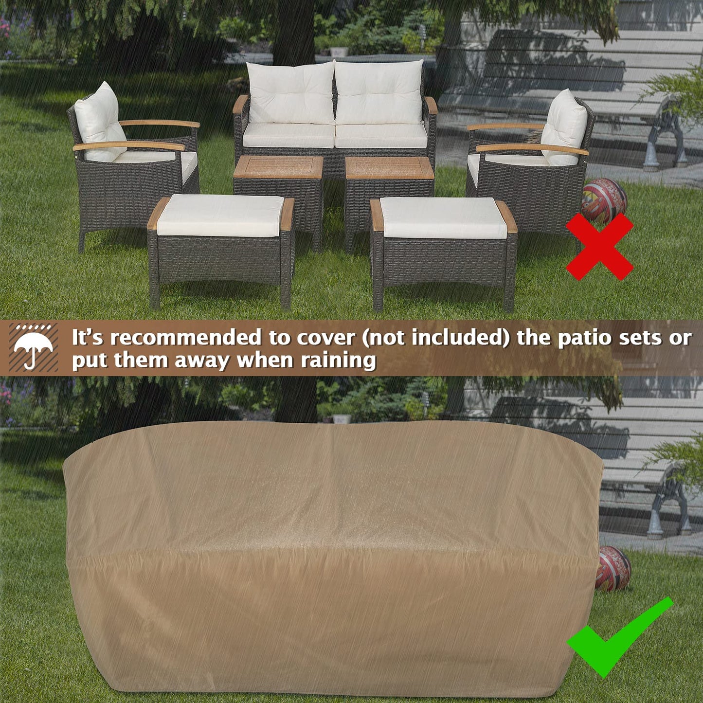 7 PCS Garden Rattan Furniture Set for Yard Poolside