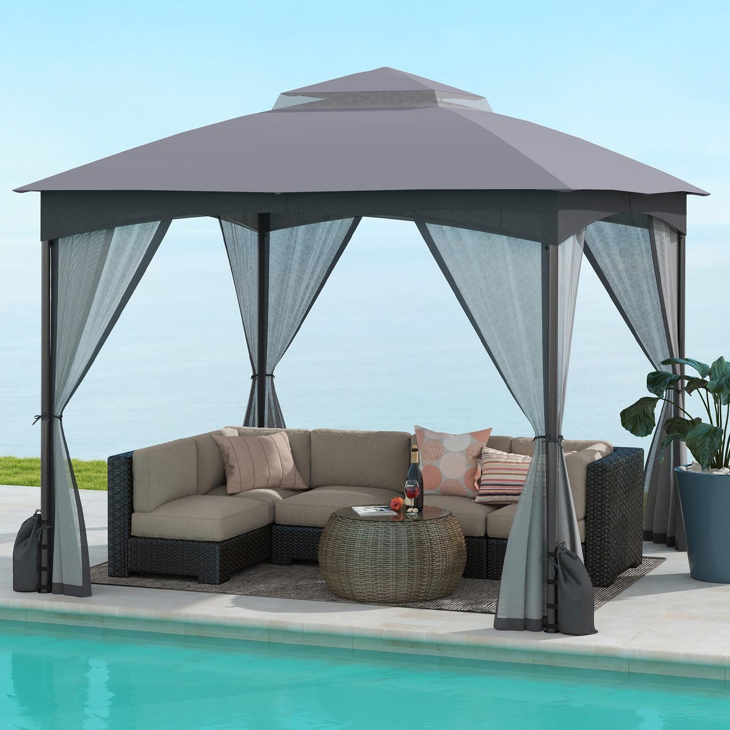 Garden Gazebo with Netting Sidewalls and 4 Sandbags