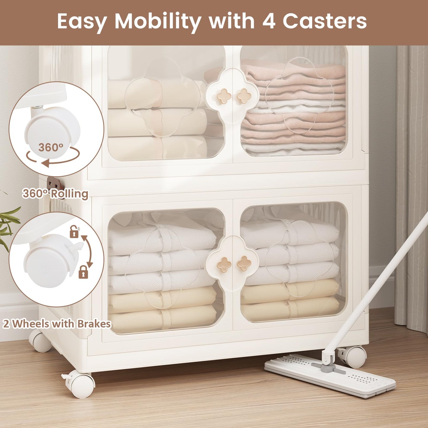 Stackable Storage Containers with Wheels and Lit