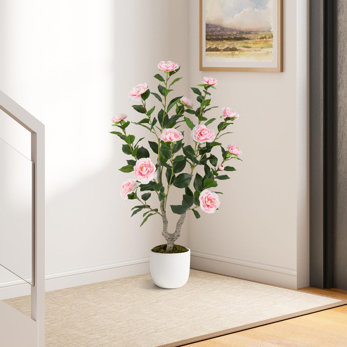 90CM Artificial Camellia Tree Faux Flower Plant in Nursery Pot