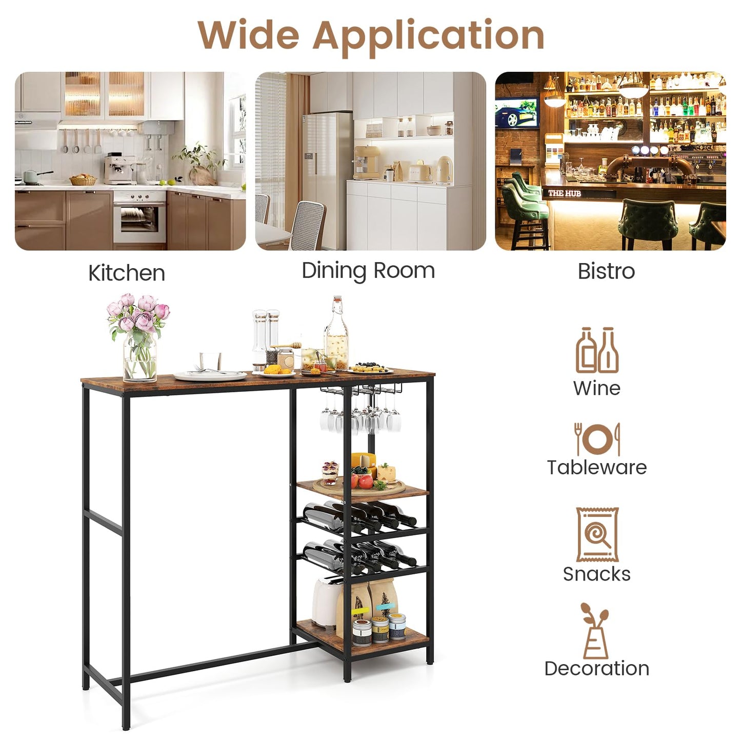 Metal Frame Kitchen Table with Storage Shelves