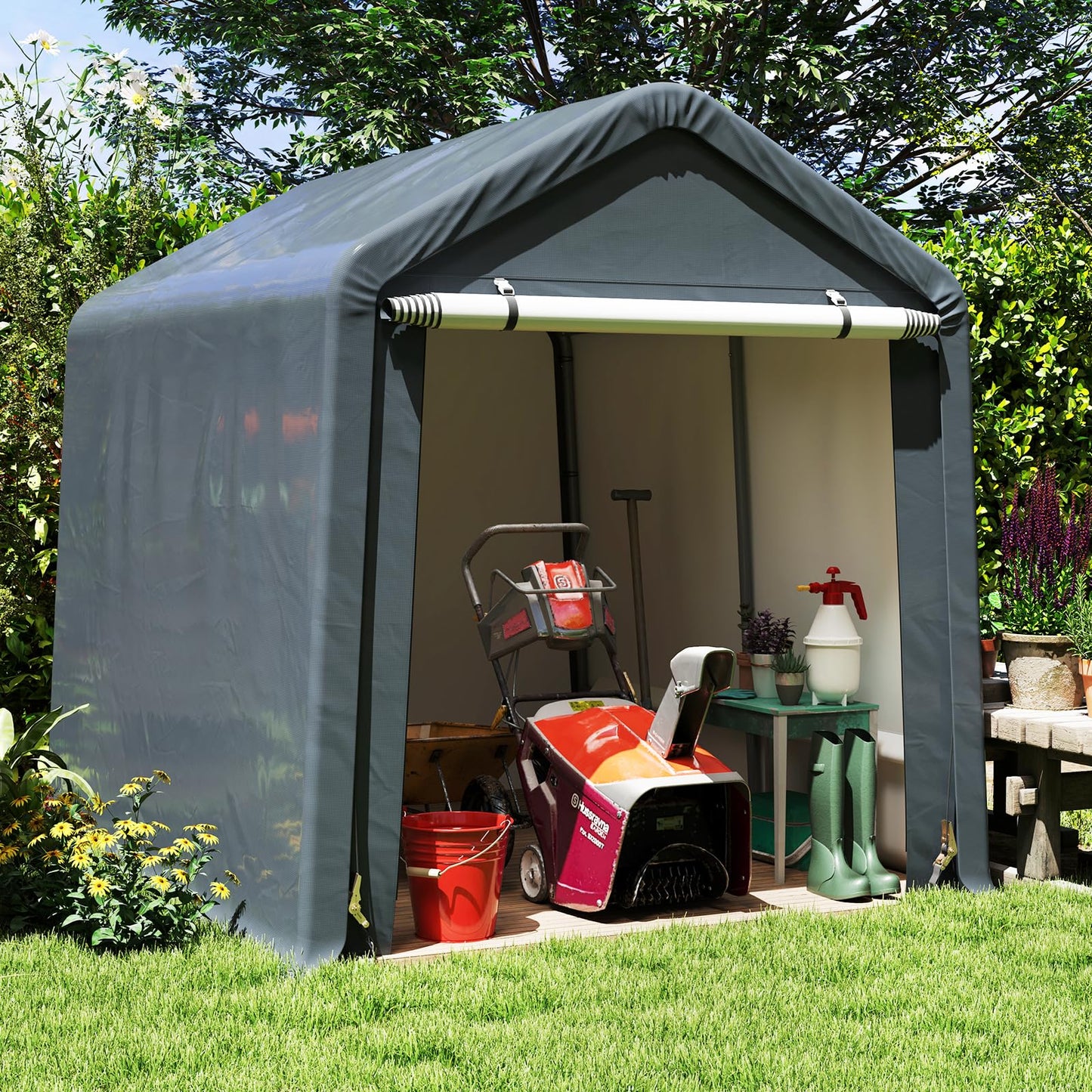 Outdoor Portable Storage Shelter with Roll up Zipper Door