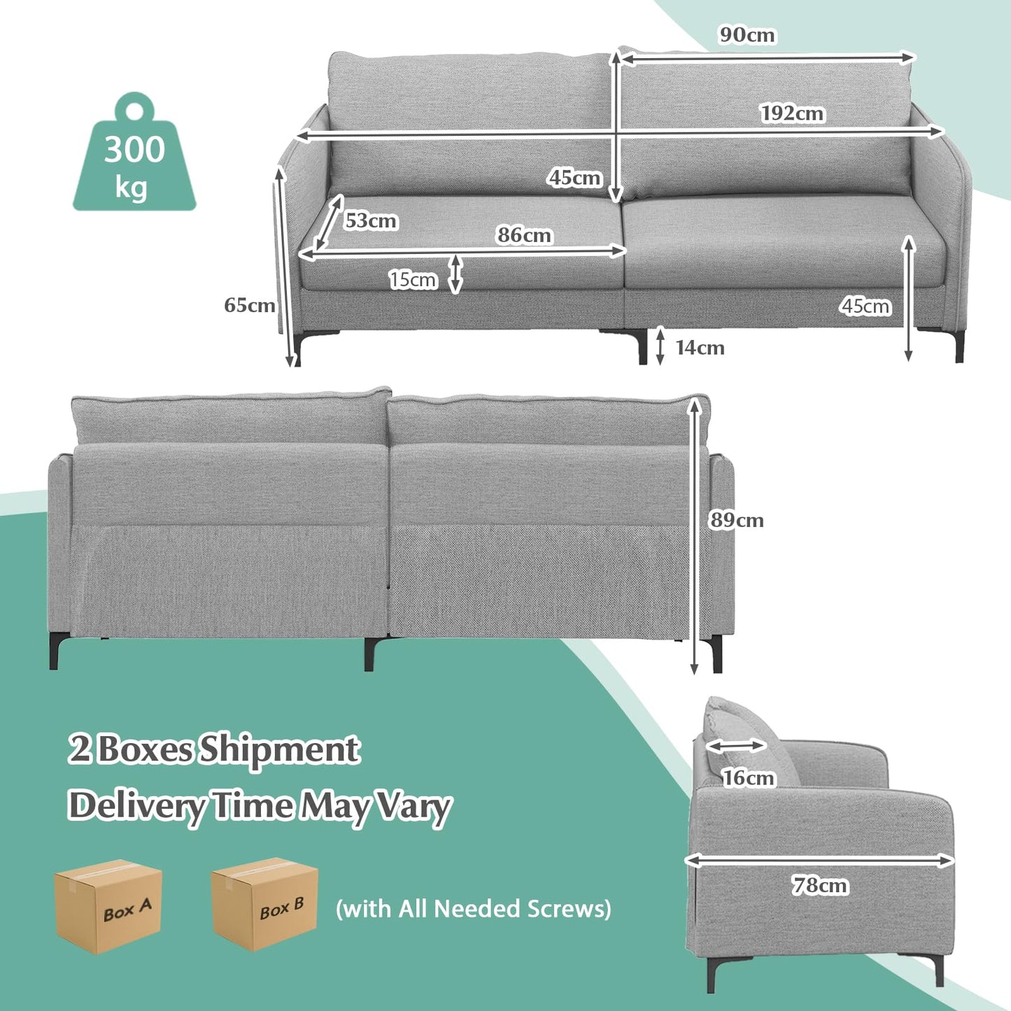 Modern Loveseat 3-Seater Upholstered Sofa with Washable Cushion Covers