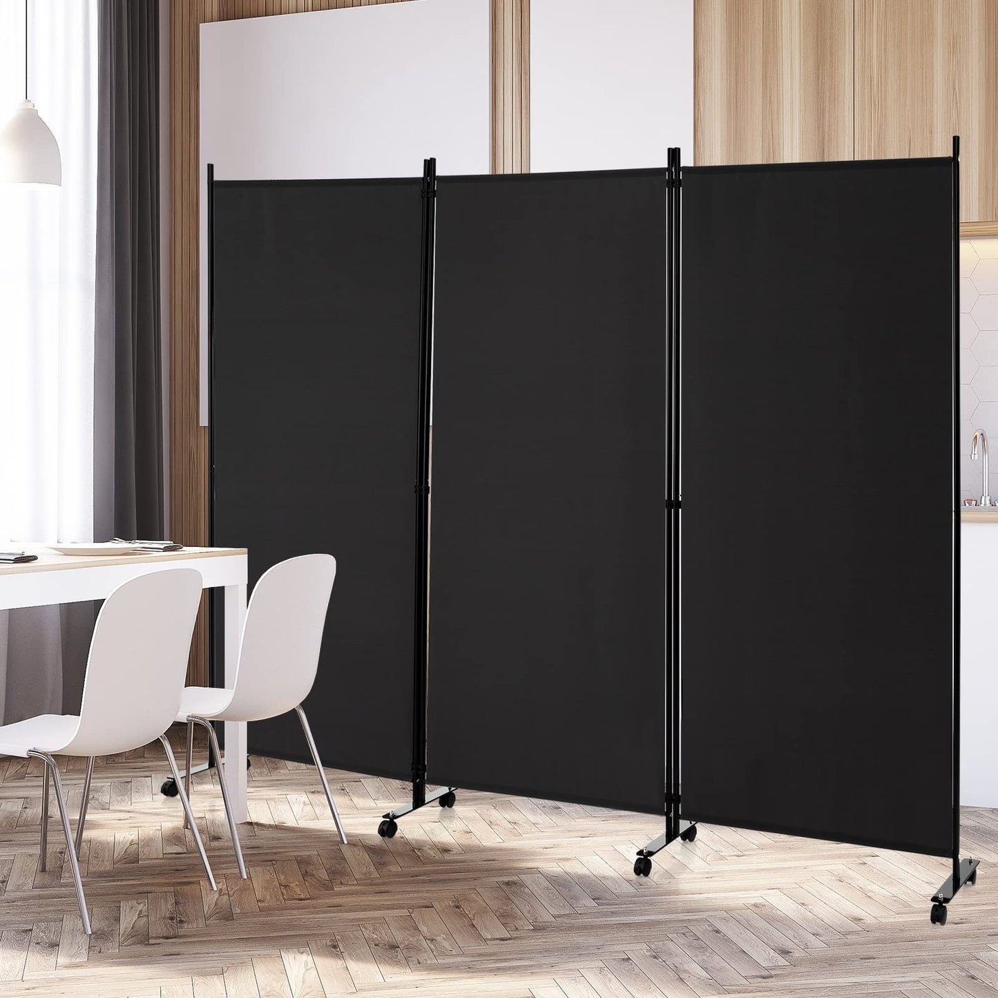 3-Panel Folding Room Divider with Wheels for Living Room Bedroom