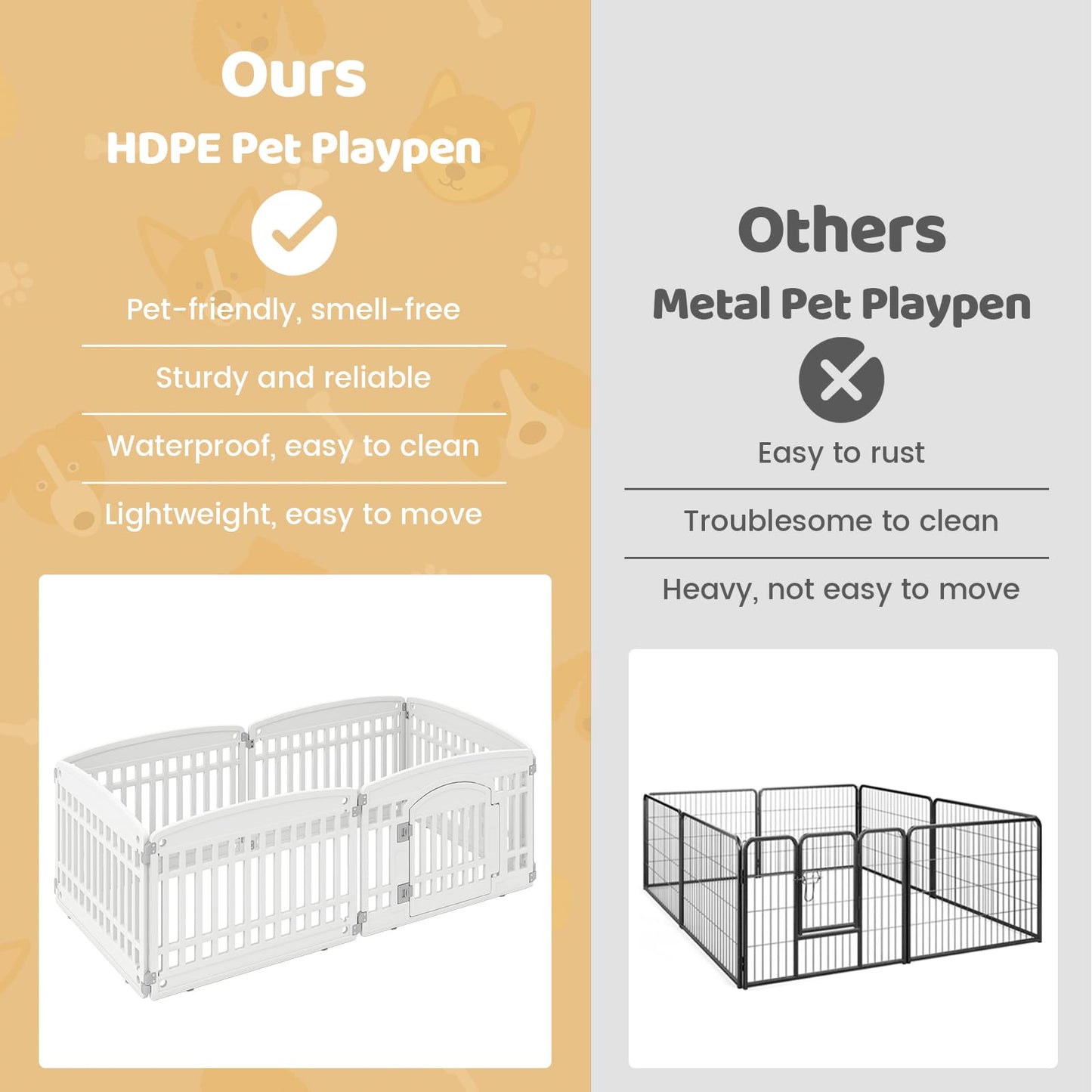 6-Panel 60cm Plastic Dog Playpen for Medium and Small Dogs