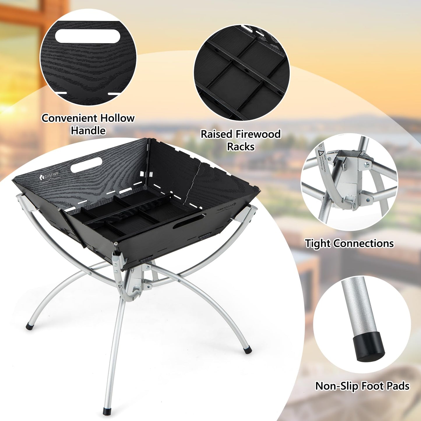 3-In-1 Stainless Steel Portable Campfire Grill with Cooking Grills