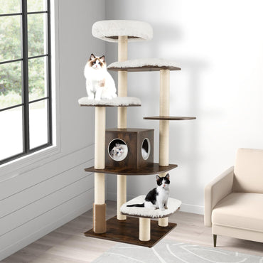 179 cm Tall Wooden Cat Tree with Sisal Scratching Posts