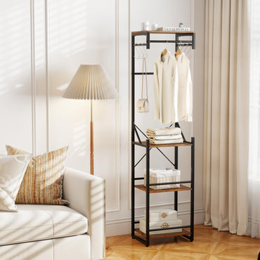 Freestanding Coat Rack Slim Hall Tree with 4 Storage Shelves