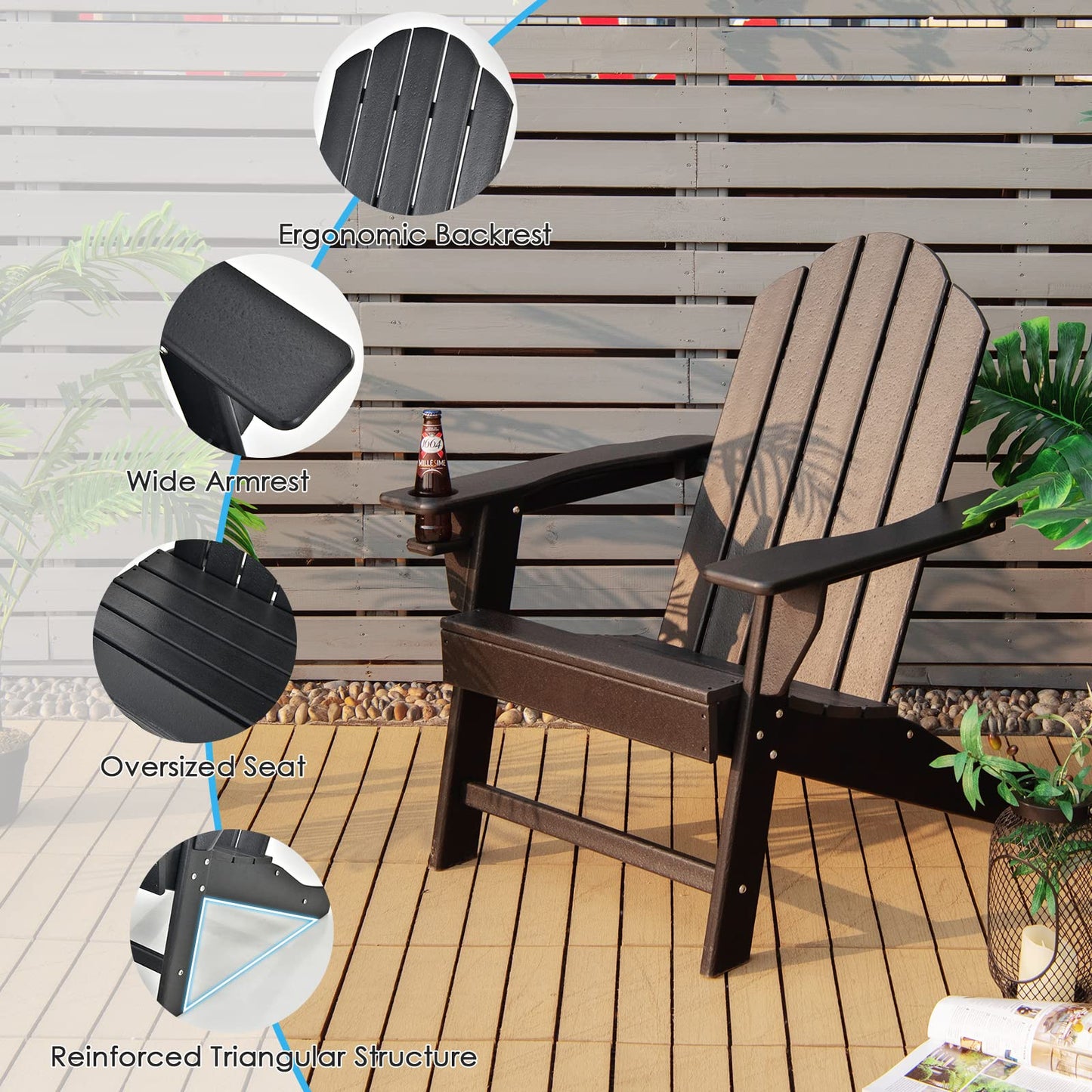Weather Resistant Adirondack Chair with Built-in Cup Holder