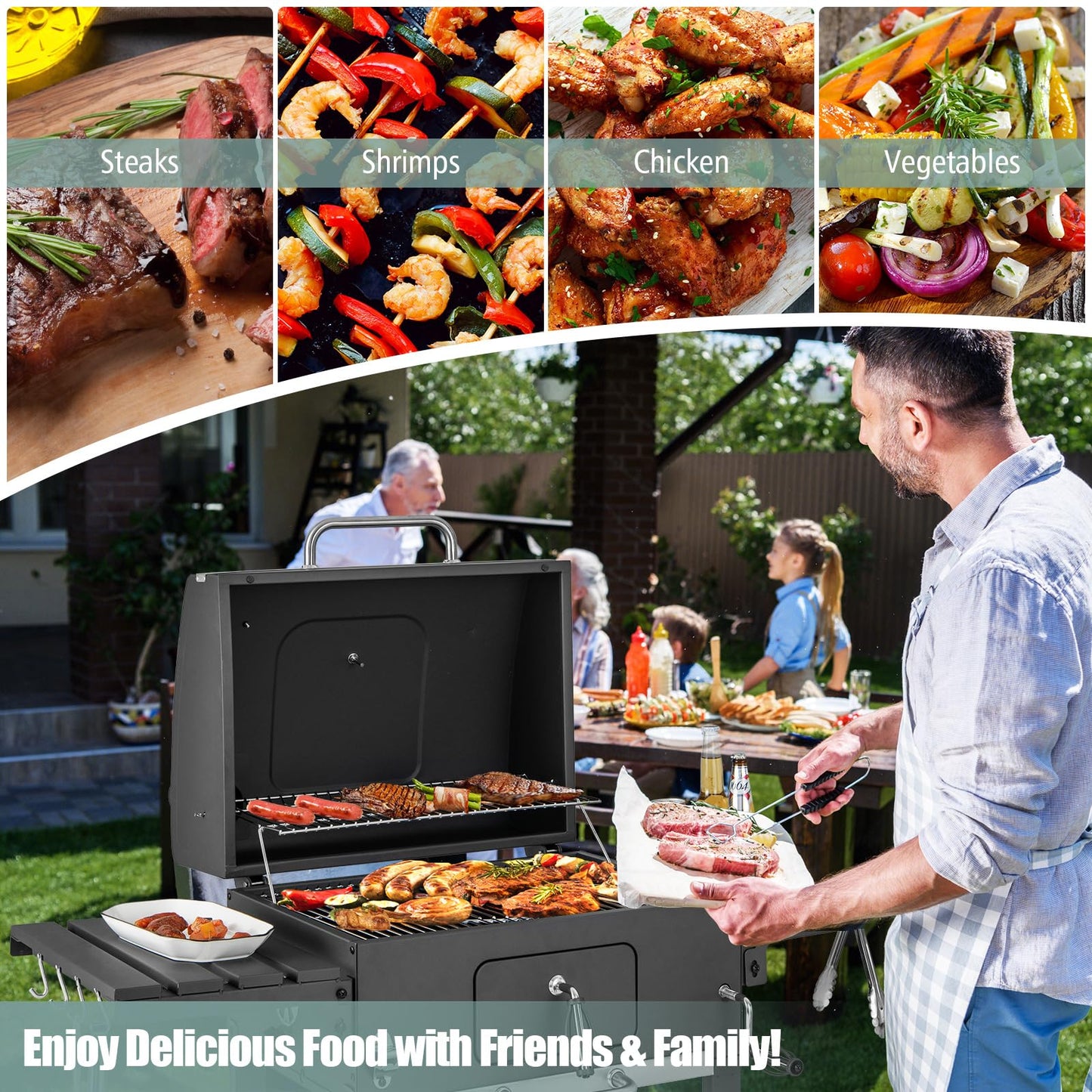 Portable Smoker Barbecue Griller with Hooks