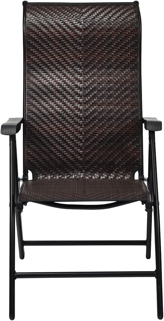 GiantexUK Set of 1/2 Reclining Folding Chairs, Patio PE Wicker Folding Chair with 5-Position Adjustable High Backrest