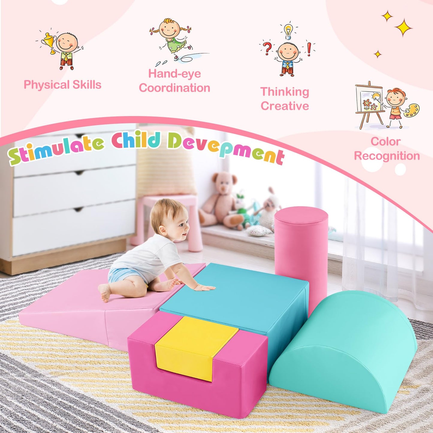 6 Pieces Colorful Kids Climb and Crawl Foam Play Set
