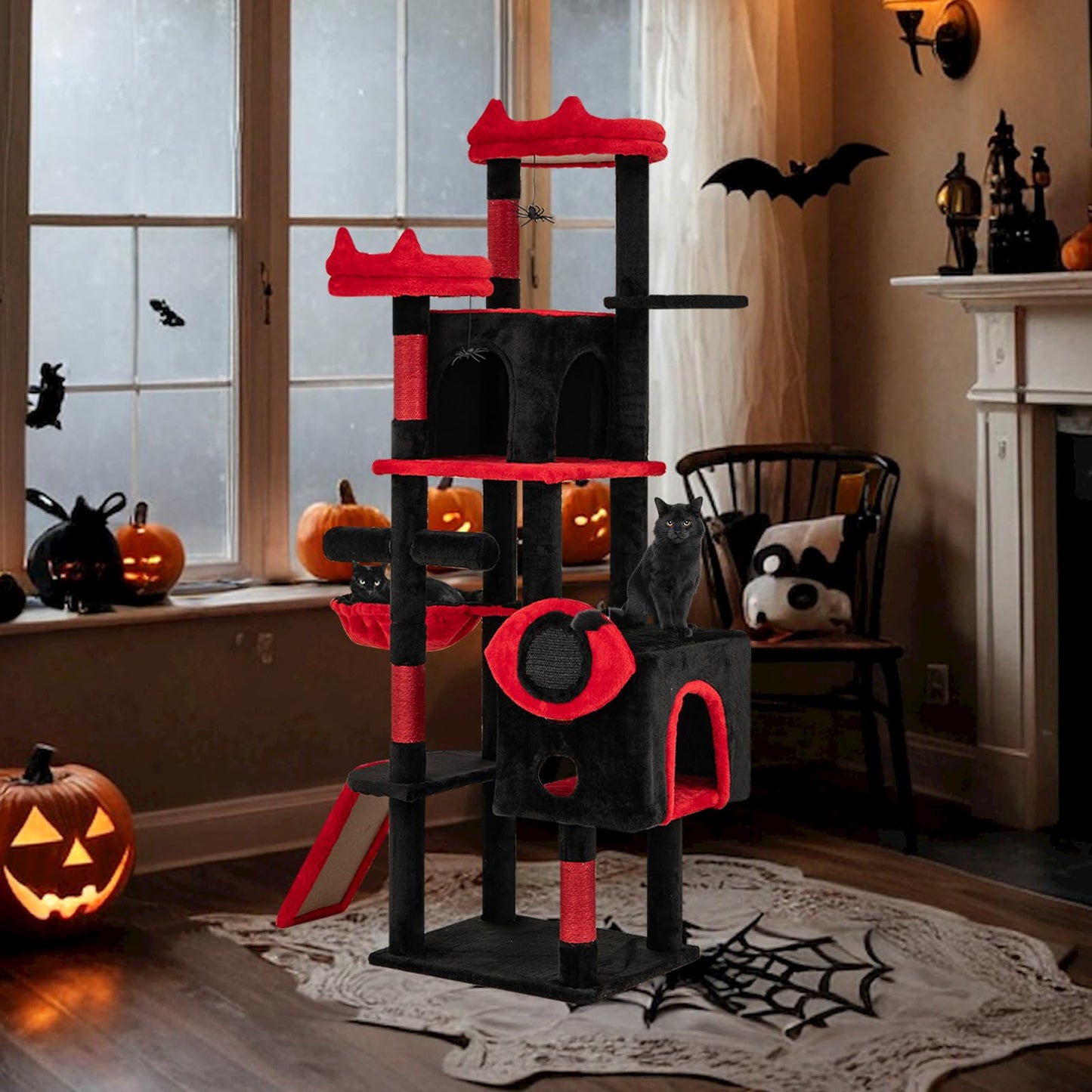 Gothic Cat Tree for Indoor Cats with 2 Cat Condos and 2 Plush Perches