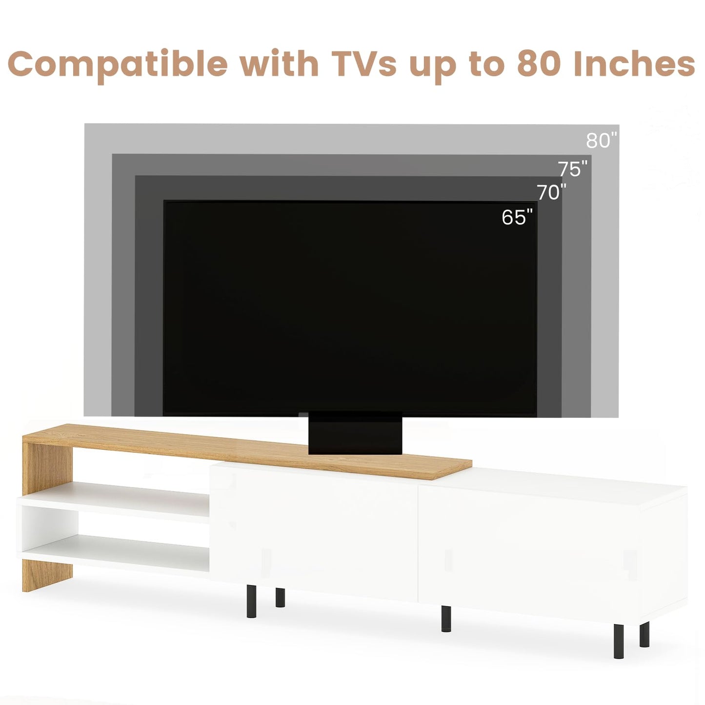 TV Stand for 80 Inches TVs with Storage Shelves and Cabinets