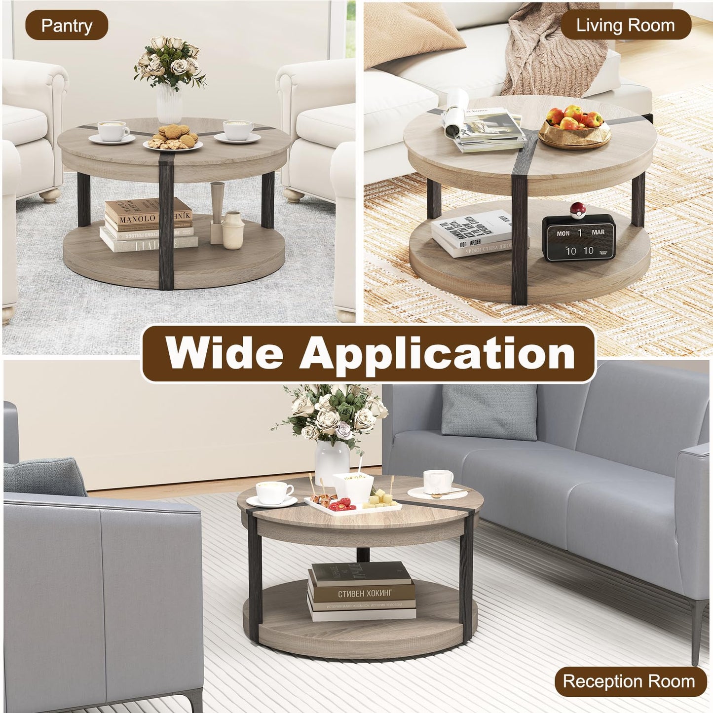2-Tier 88cm Rubber Wood Cocktail Center Accent Tea End Sofa Side Table
