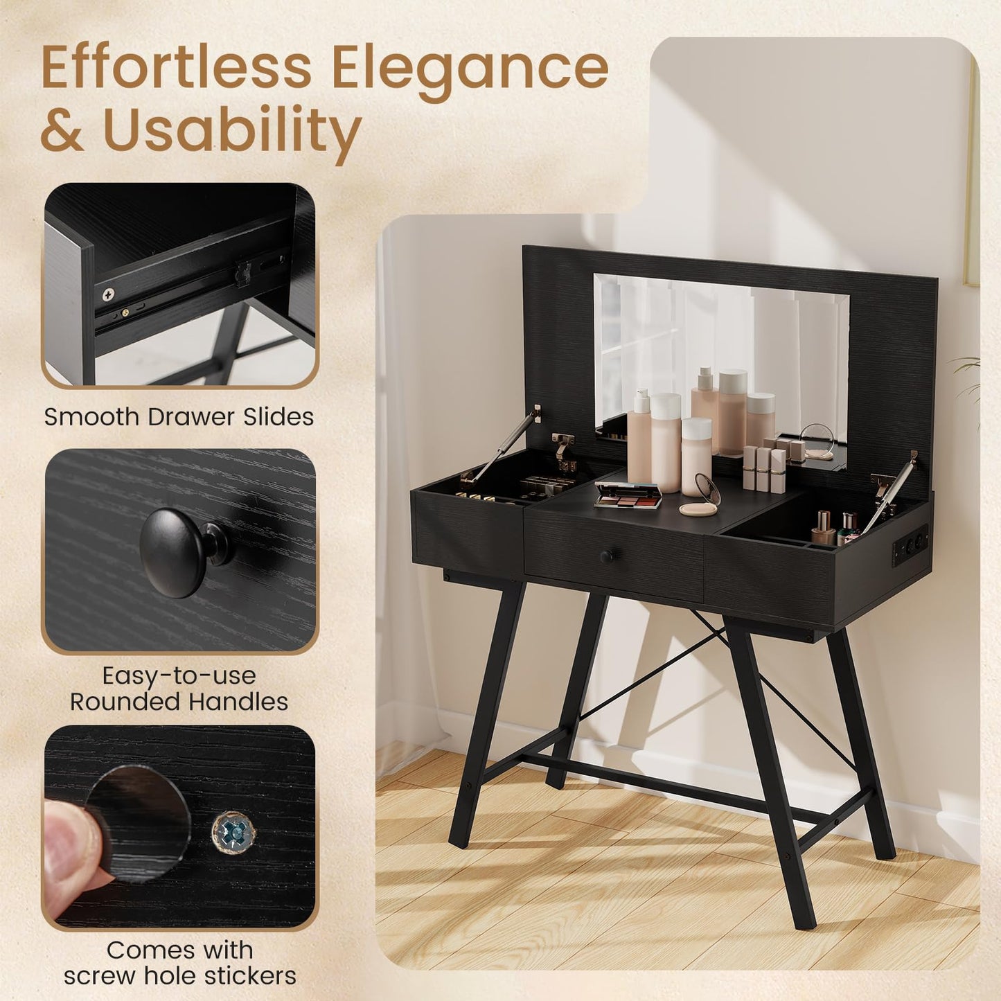2-in-1 Vanity Desk with Mirror and Charging Station