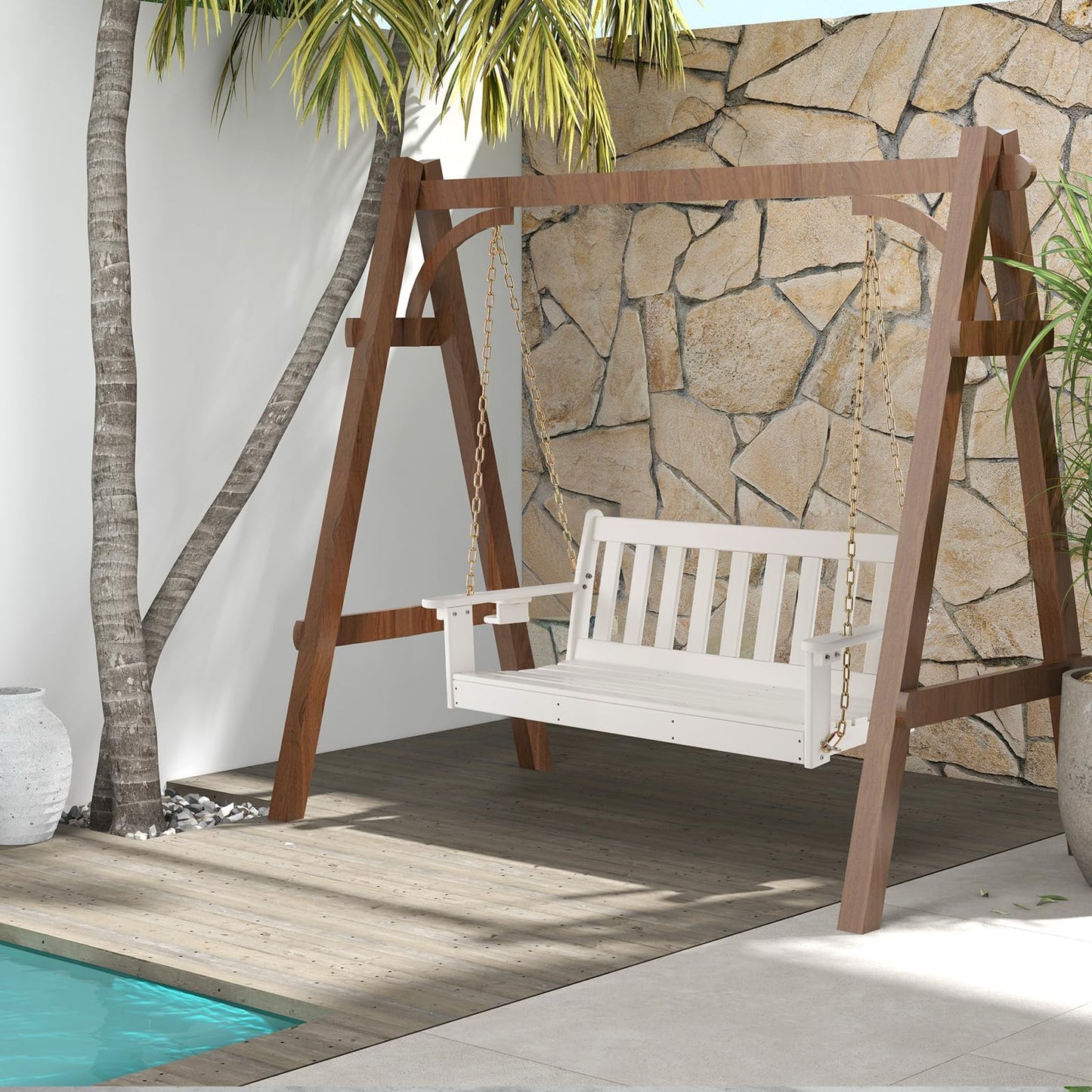 HDPE Porch Swing with Hidden Cup Holder and Adjustable Secure Chains