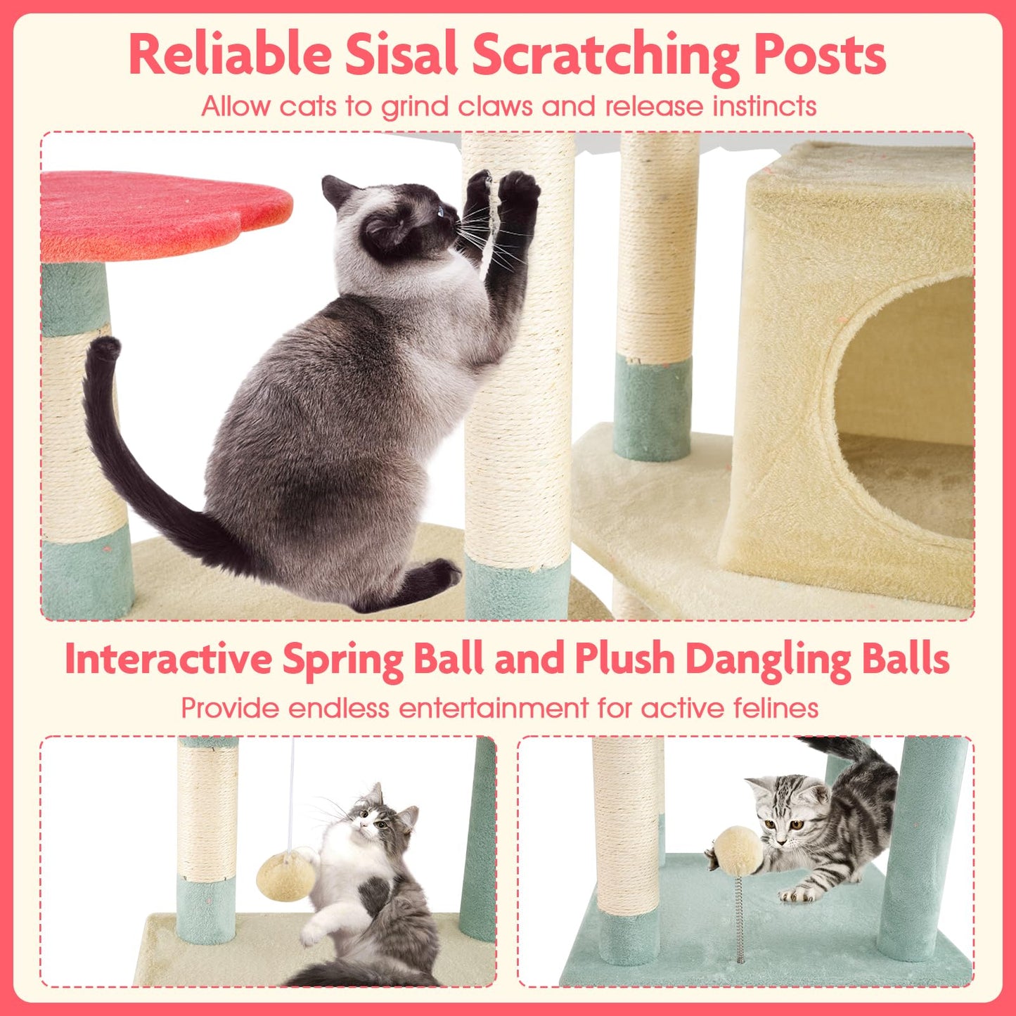 Multi-Level Aesthetic Floral Kitten Tower with Flower-Shaped Padded Perch