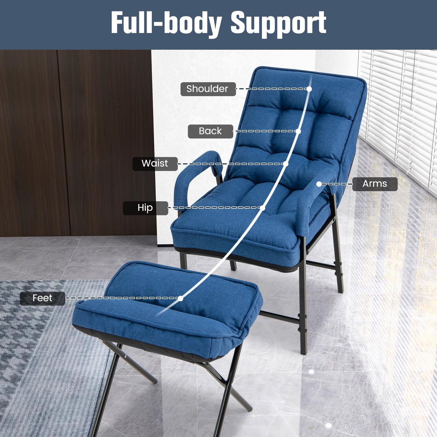 Modern Accent Chair Linen Fabric Arm Chair with Ottoman