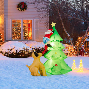 1.8m Inflatable Dog Chasing Santa to a Christmas Tree with LED Lights