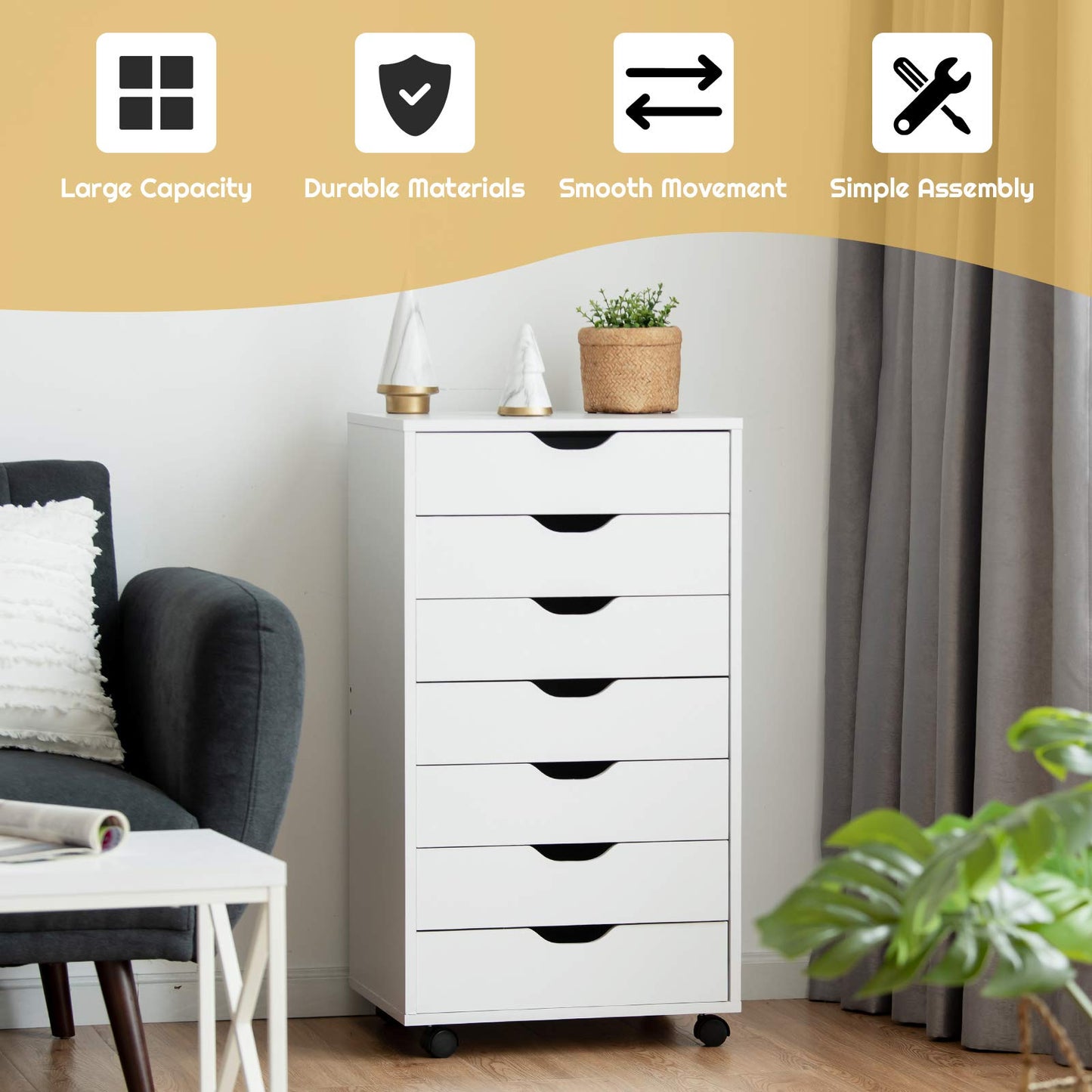 7 Drawers Lateral Stationery Storage Organiser Chest with Wheels