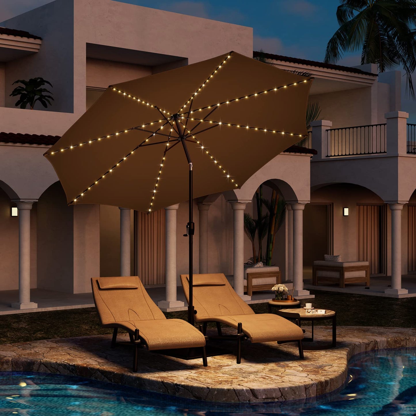 112 Solar Powered LED Lights Patio Umbrella with Tilt