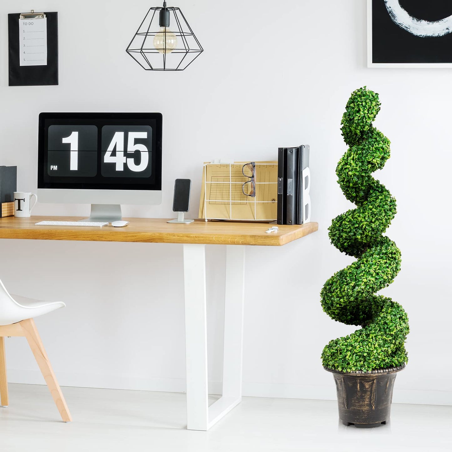 120cm Greenery Faux Boxwood Spiral Plant with Realistic Leaves and Pot