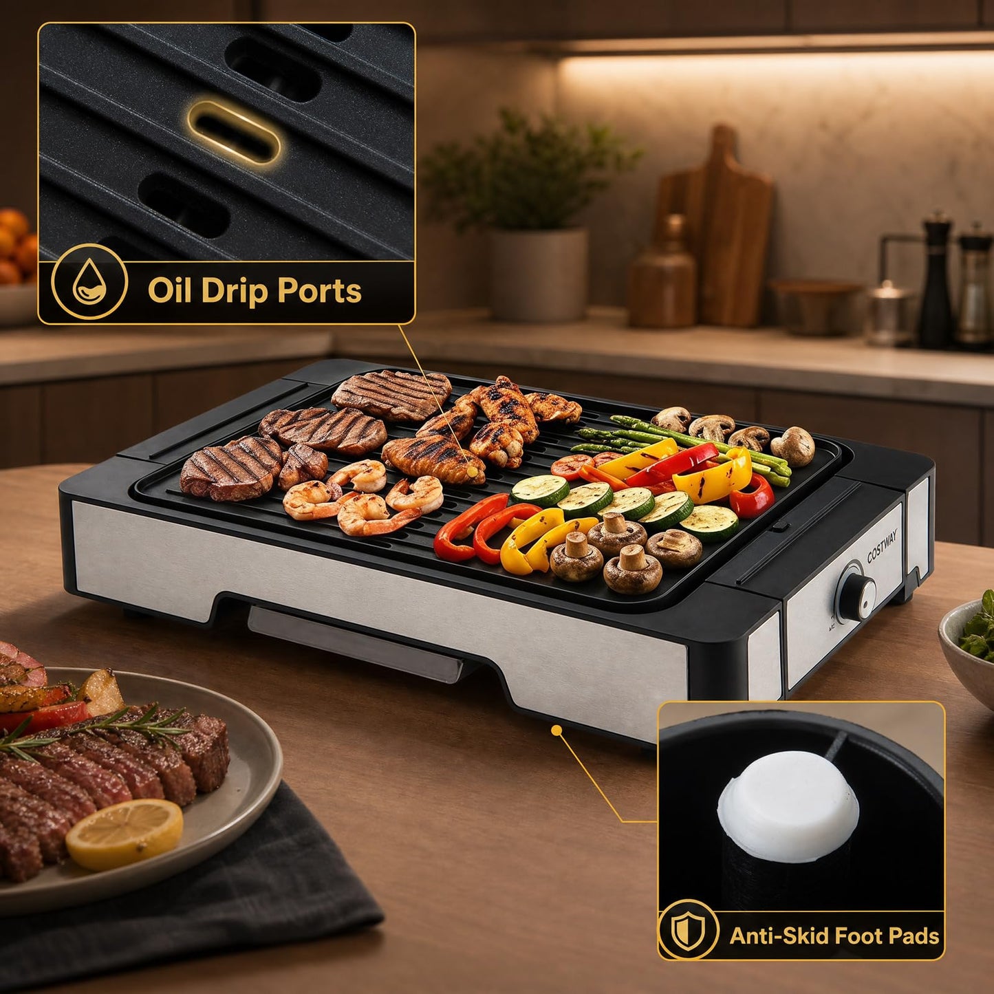 2-in-1 Electric Grill and Griddle, 2300W Non-Stick Table Grill