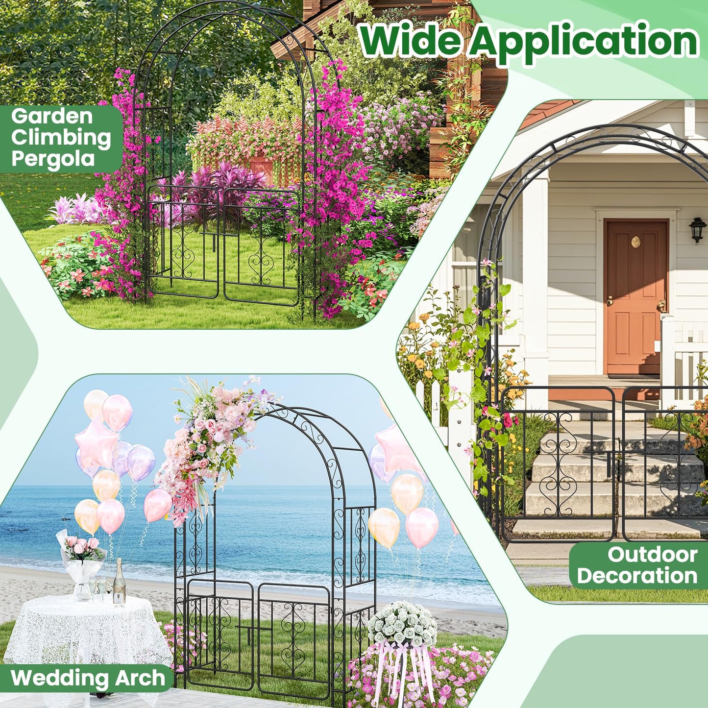 Garden Arbor with Gate and Multiple Side Crossbars for Decoration